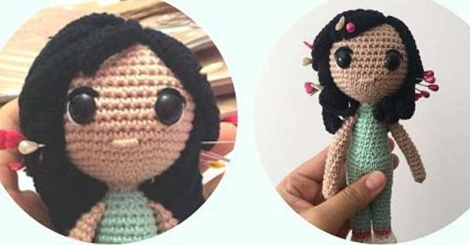 Crochê de Boneca Malala Receita de Amigurumi Grátis - Cabelo