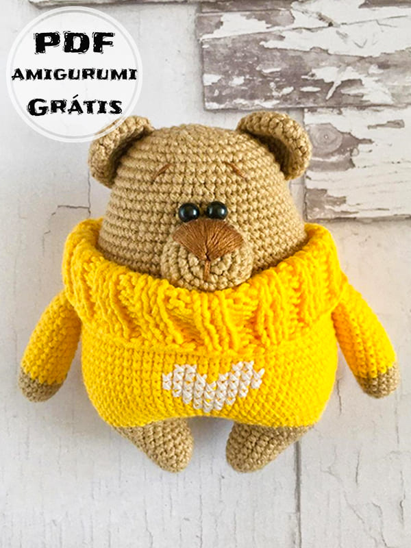 Crochê de Urso de Suéter Receita de Amigurumi Grátis